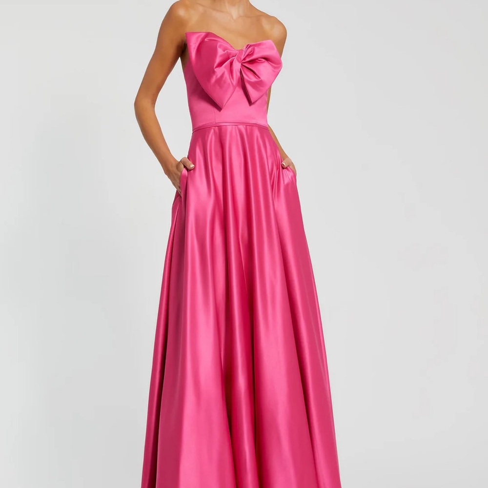 Mac Duggal Strapless Gown with Bow - Hot Pink - SZ 14
